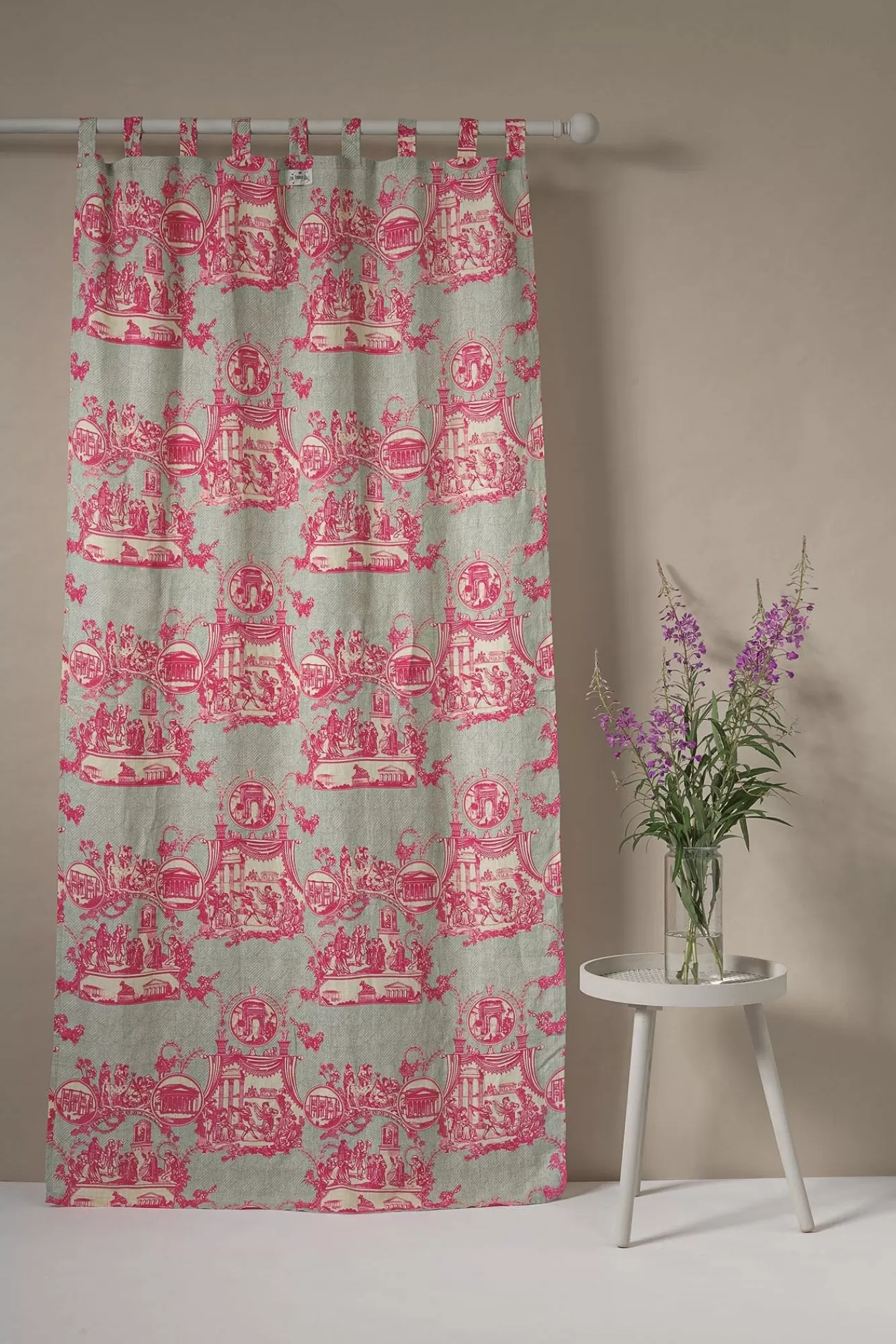 One Hundred Stars Curtains-Ancient Column Pink Linen Panel