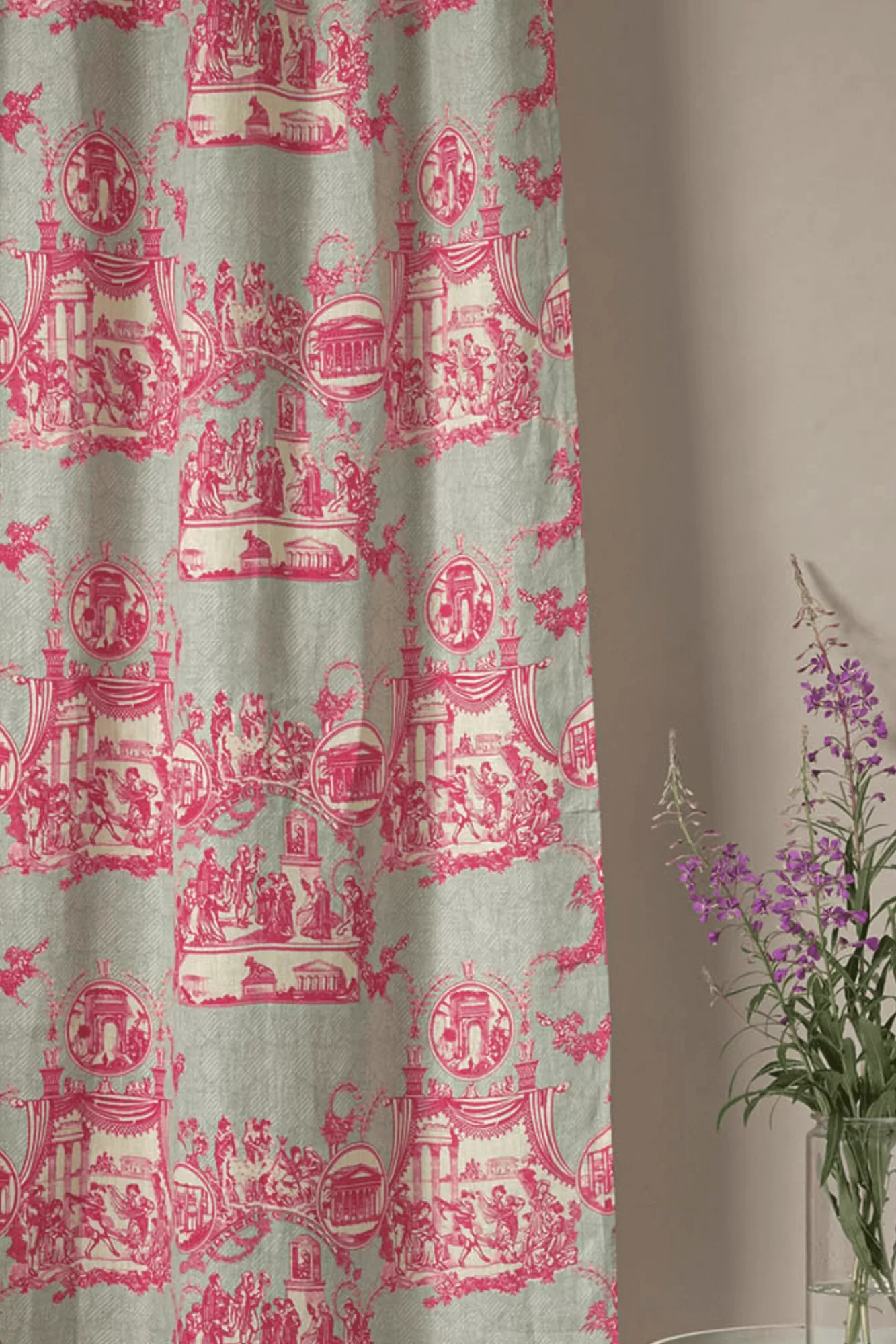 One Hundred Stars Curtains-Ancient Column Pink Linen Panel