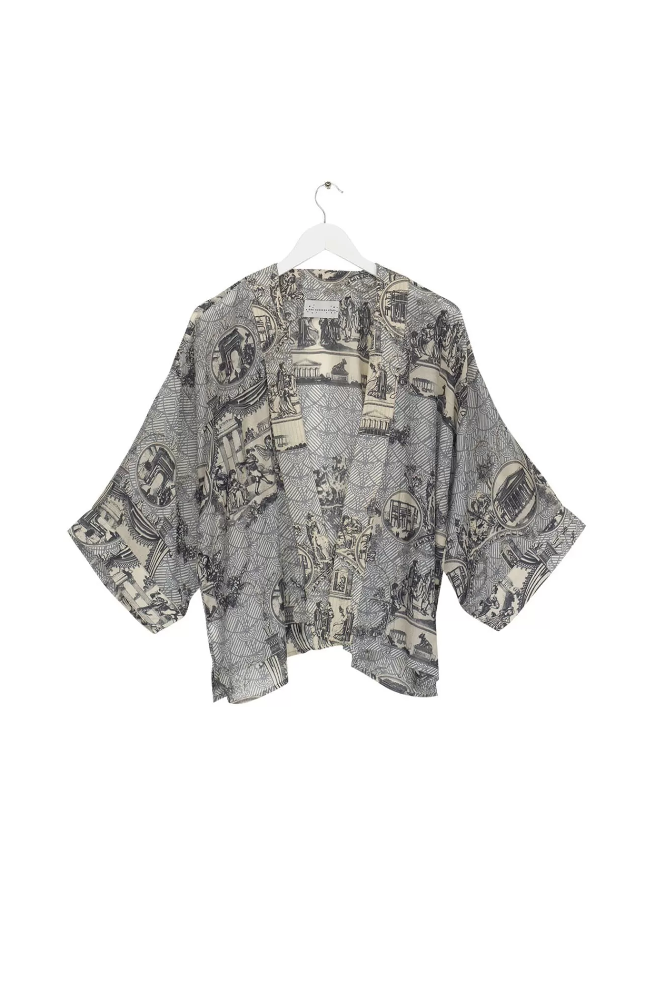 Women One Hundred Stars Short Kimonos-Ancient Columns Charcoal Kimono