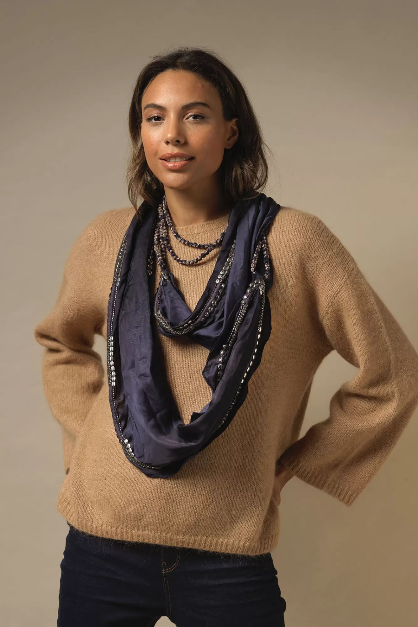 One Hundred Stars Scarves-Indian Heritage Blue Necklace Scarf