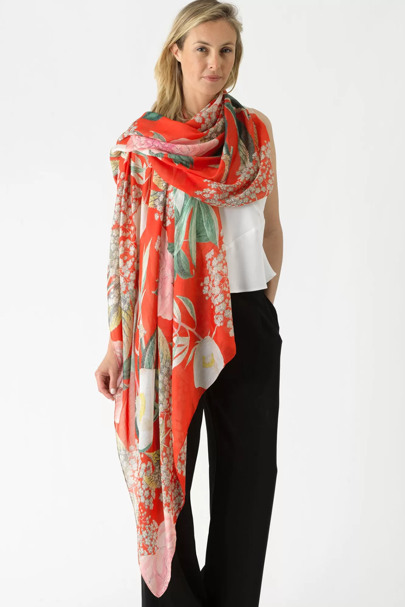 One Hundred Stars Scarves-Kew Elderflower Red Scarf