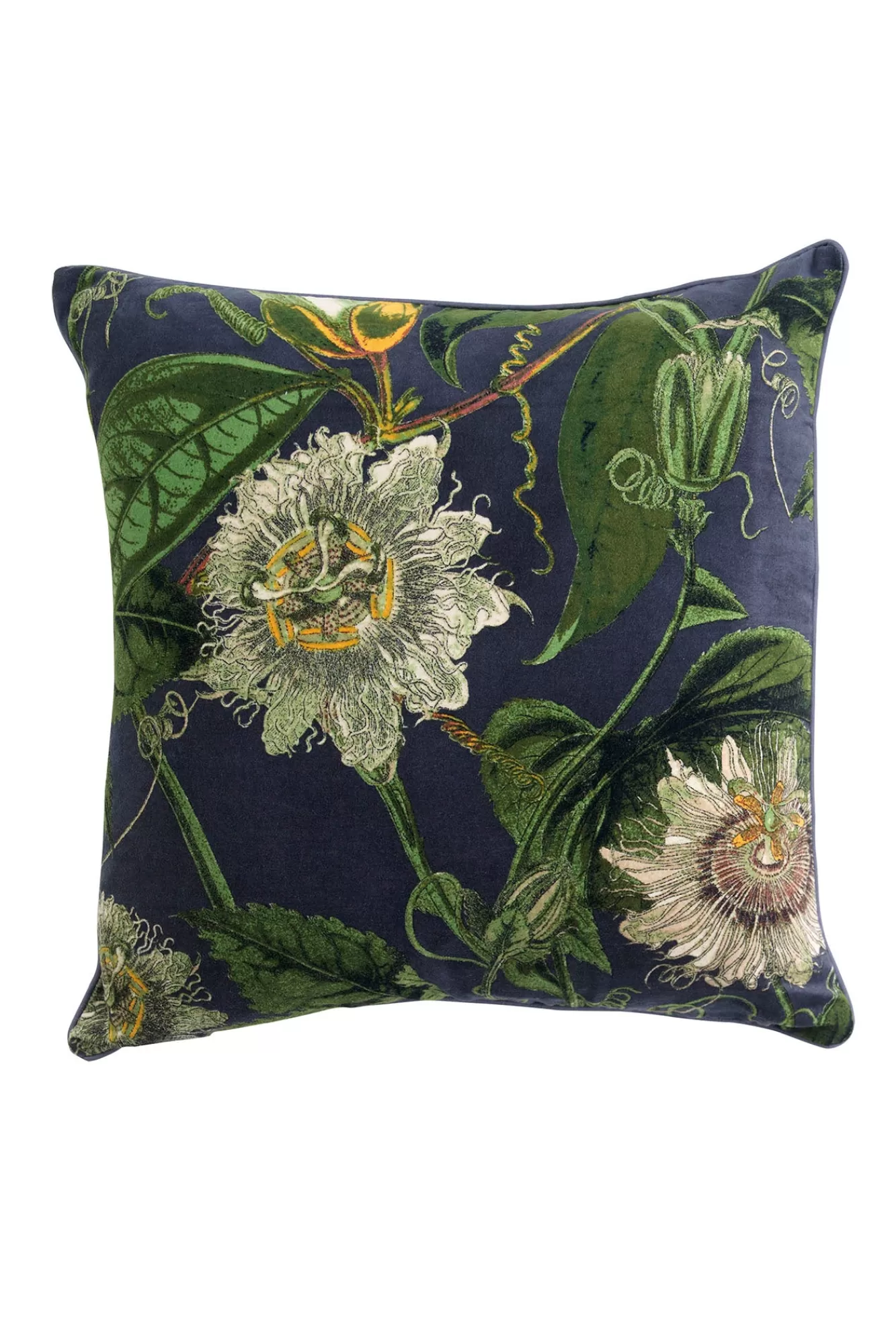 One Hundred Stars Cushions-Kew Passion Flower Grey Velvet Square Cushion