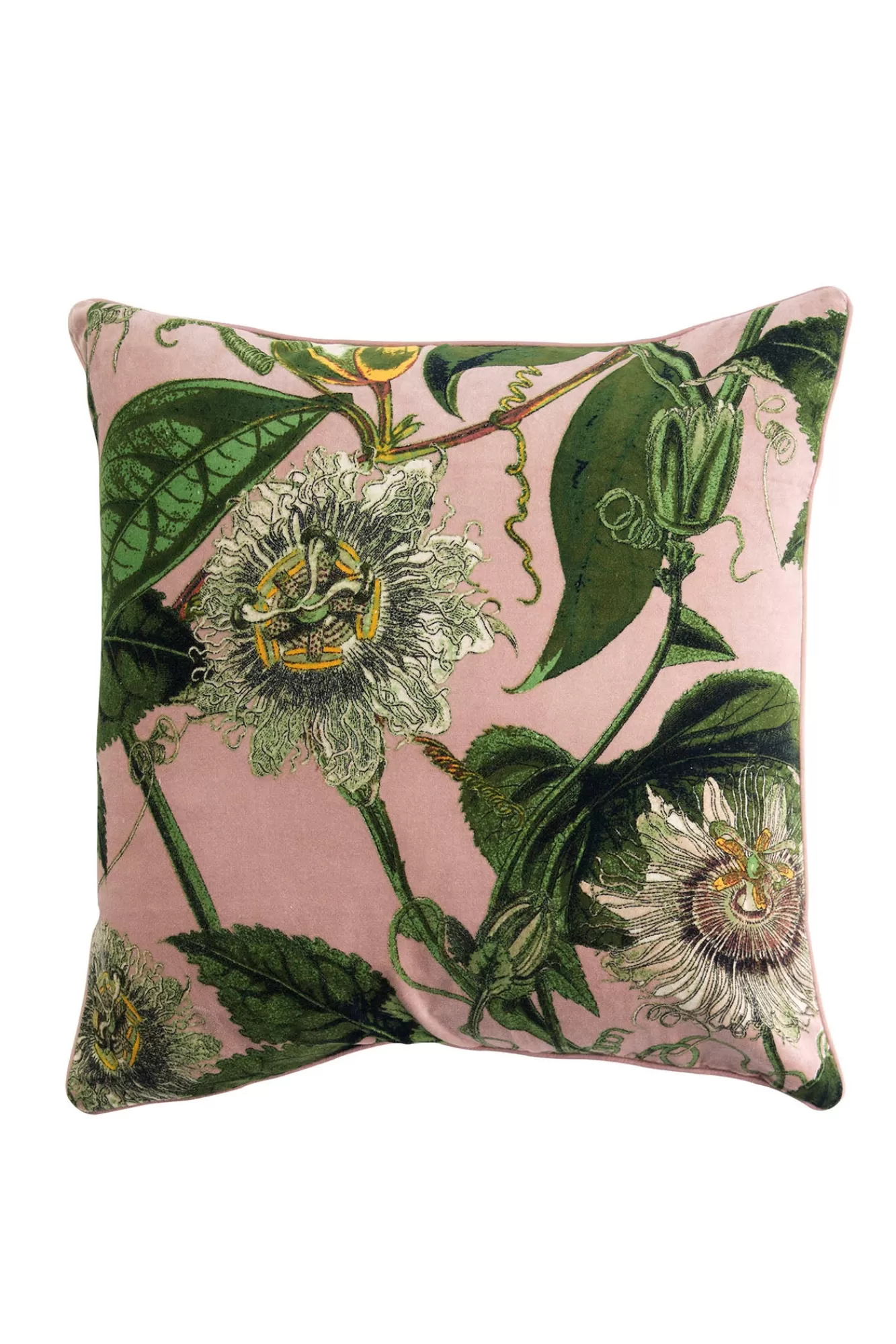 One Hundred Stars Cushions-Kew Passion Flower Pink Velvet Square Cushion