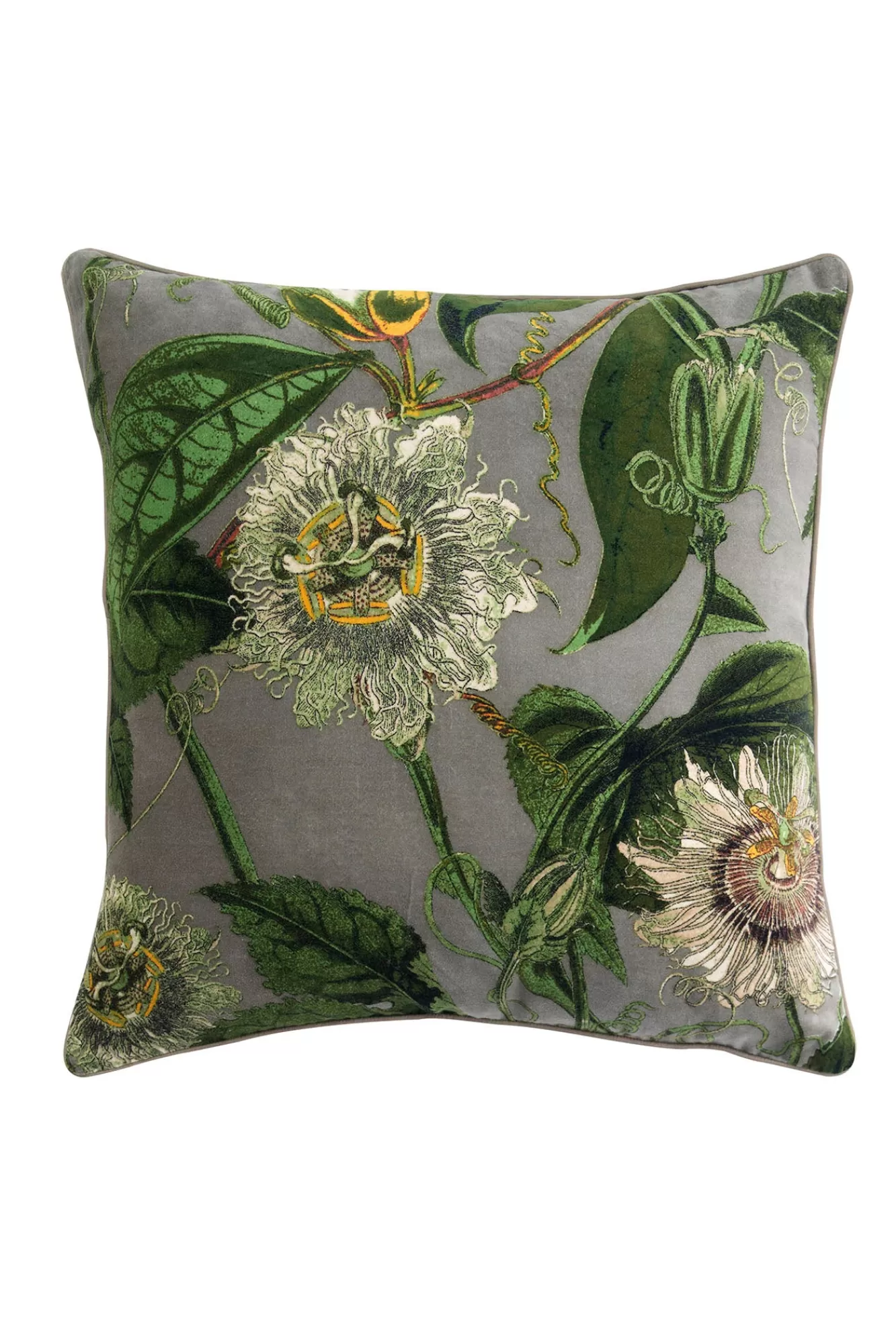 One Hundred Stars Cushions-Kew Passion Flower Stone Velvet Square Cushion