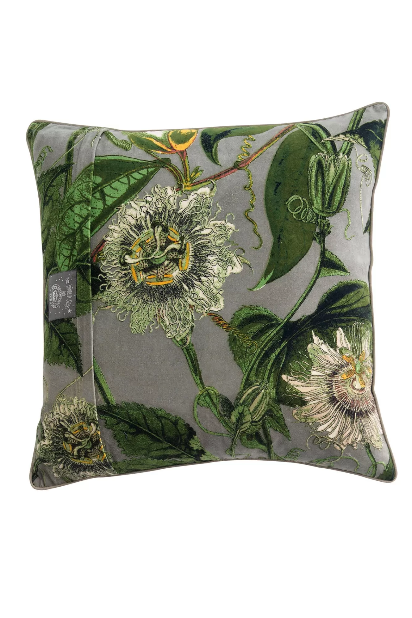 One Hundred Stars Cushions-Kew Passion Flower Stone Velvet Square Cushion