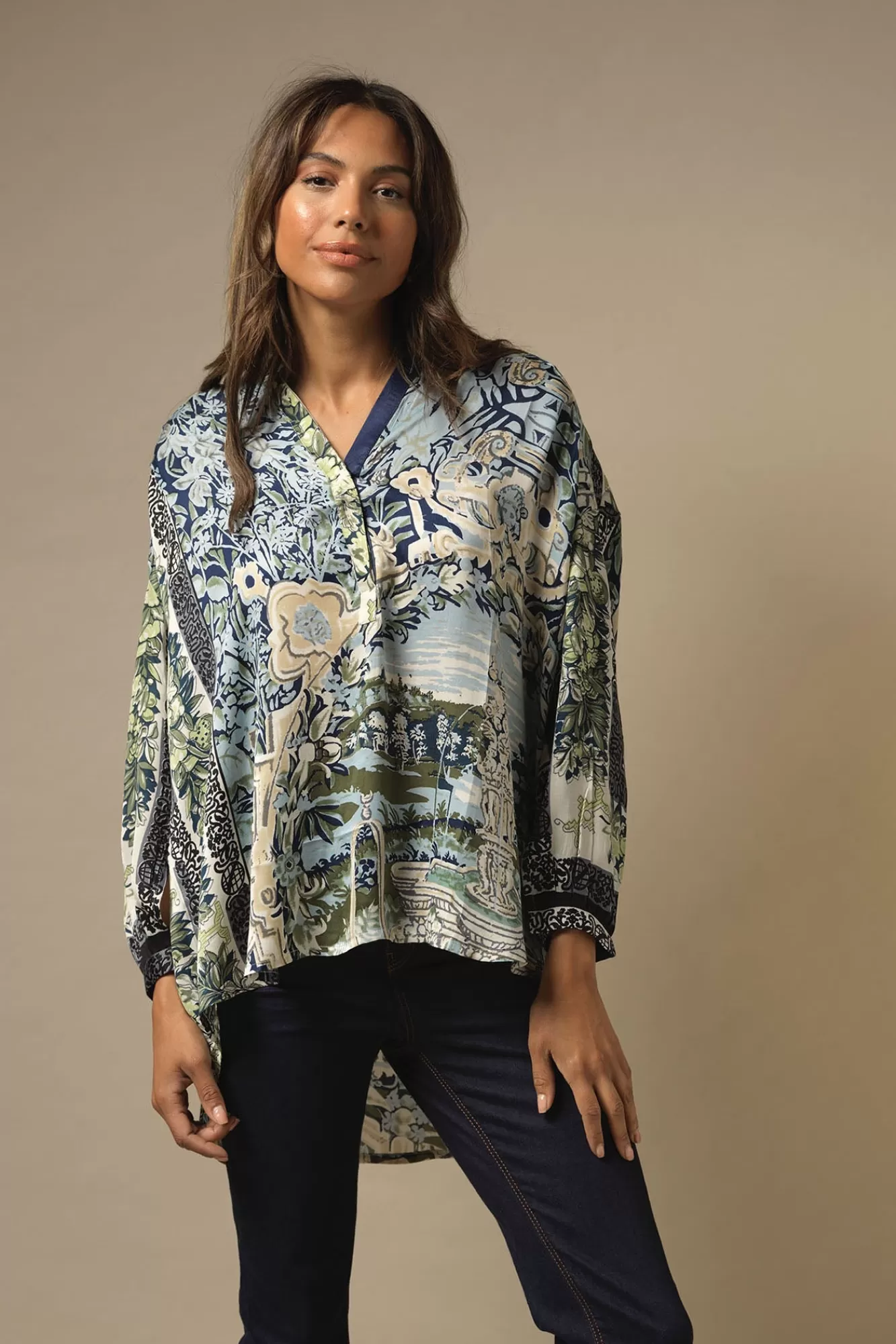 Women One Hundred Stars Tops-Tapestry Sea Darcy Shirt