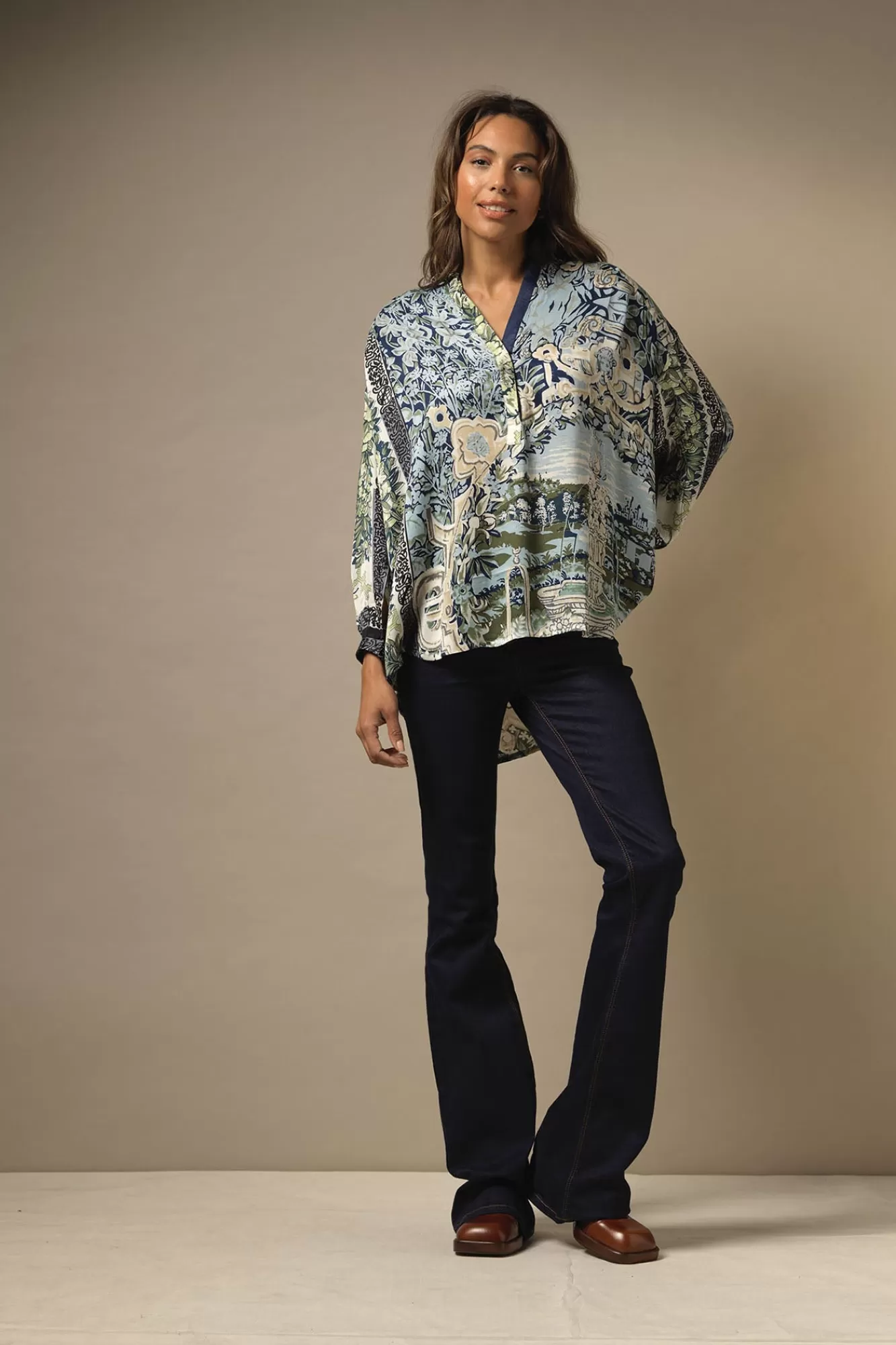 Women One Hundred Stars Tops-Tapestry Sea Darcy Shirt