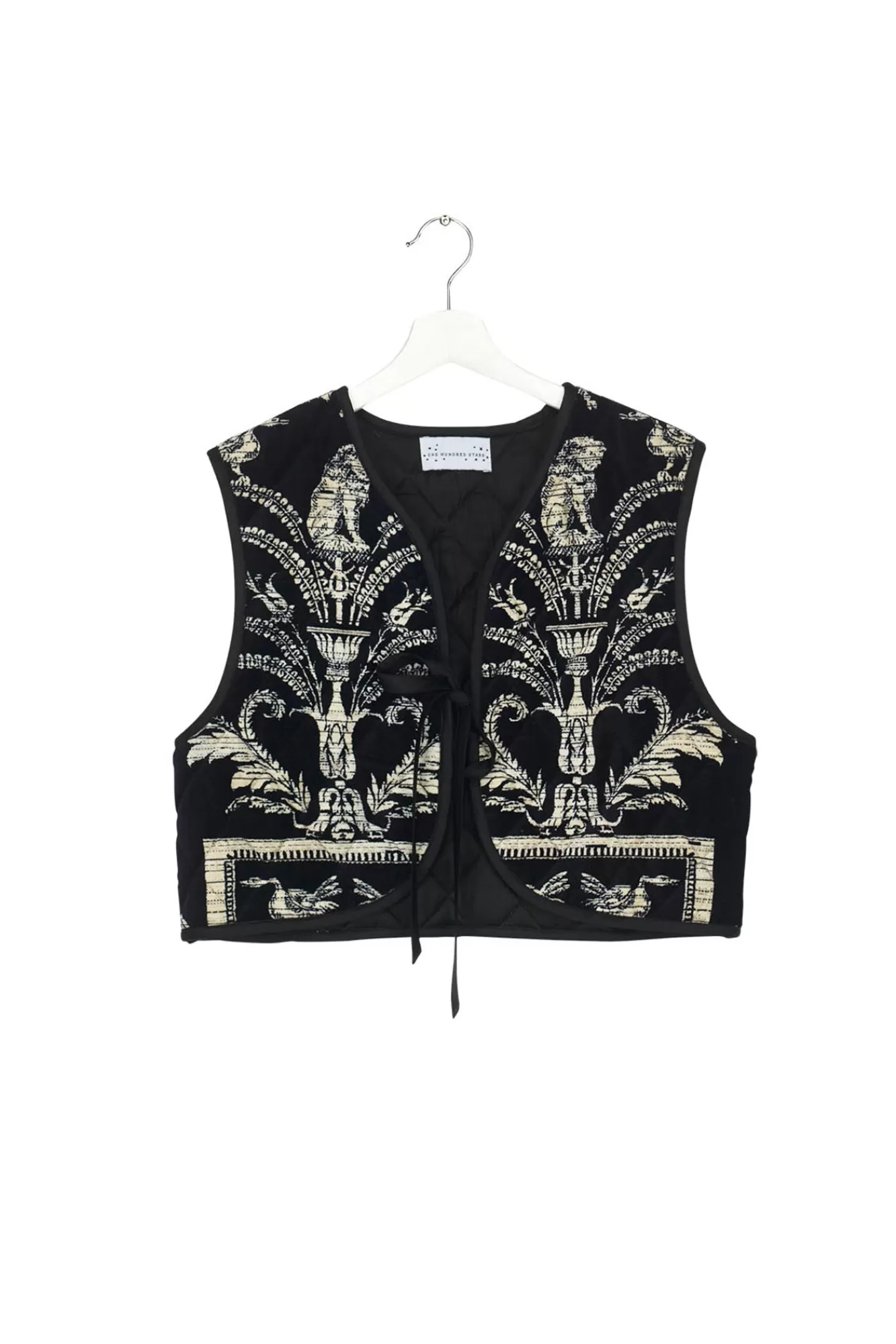 Women One Hundred Stars Velvet Coats-Vintage Damask Black Gilet