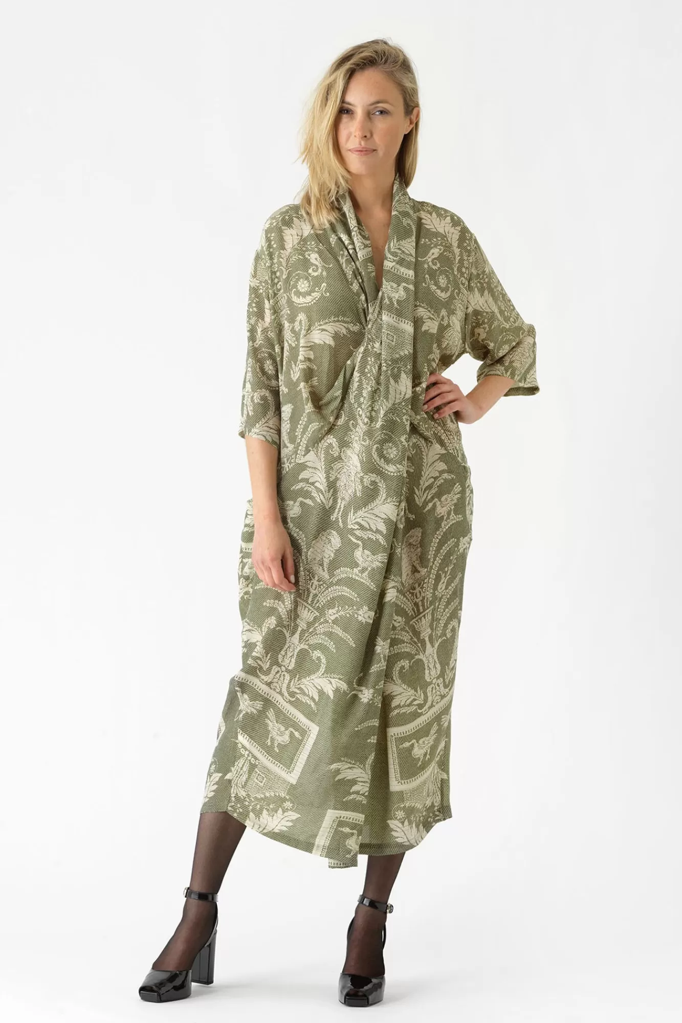 Women One Hundred Stars Dresses-Vintage Damask Sage Rachel Dress