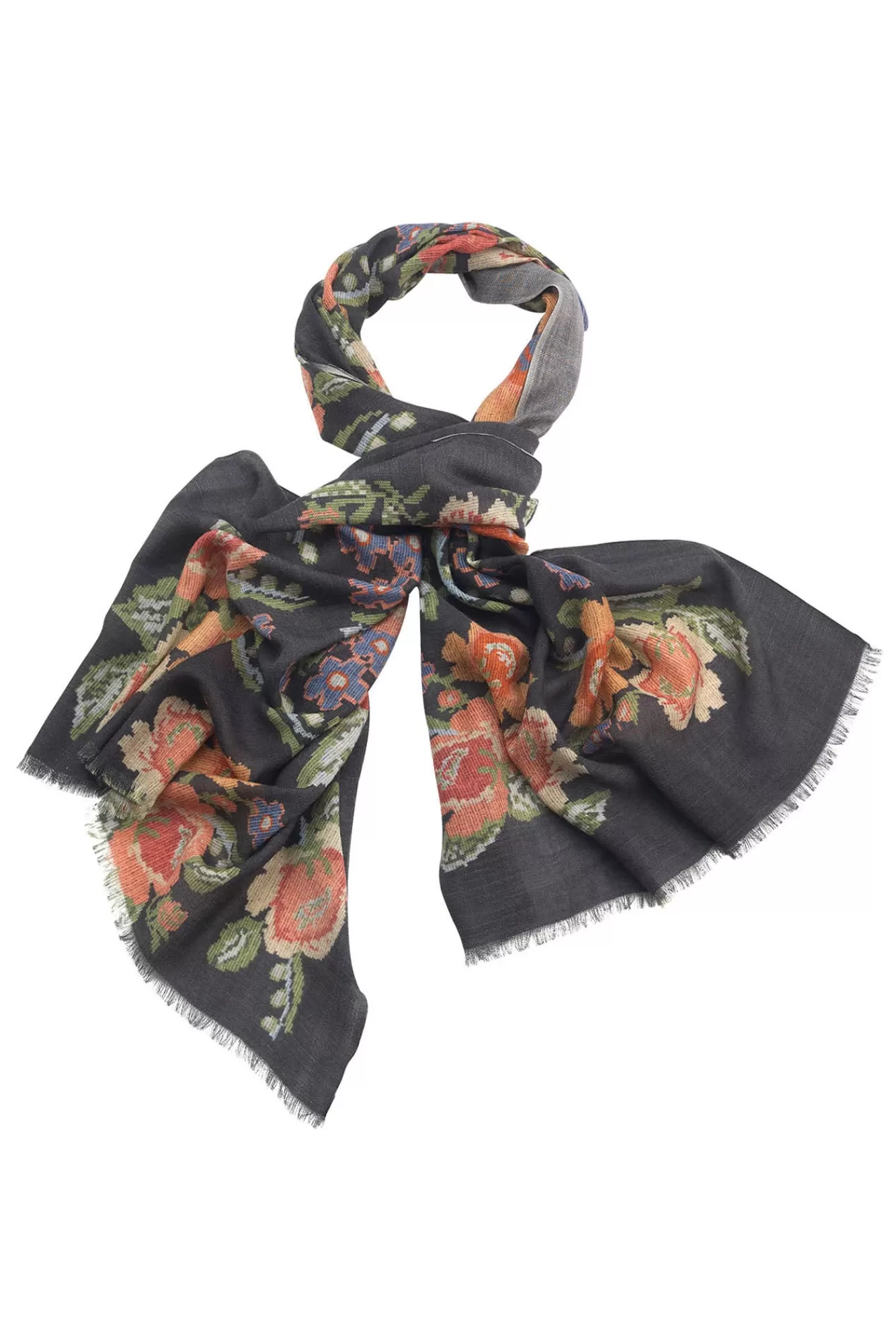 One Hundred Stars Wool Scarves-Woven Flower Black Wool Scarf