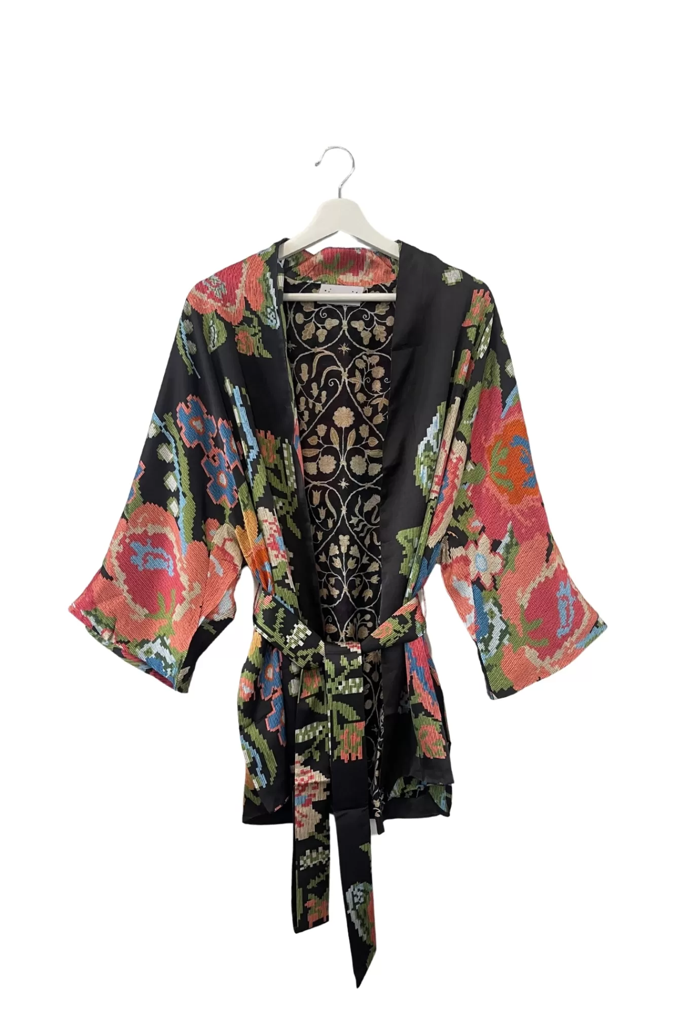 Women One Hundred Stars Wrap Jackets-Woven Flower Black Wrap Jacket